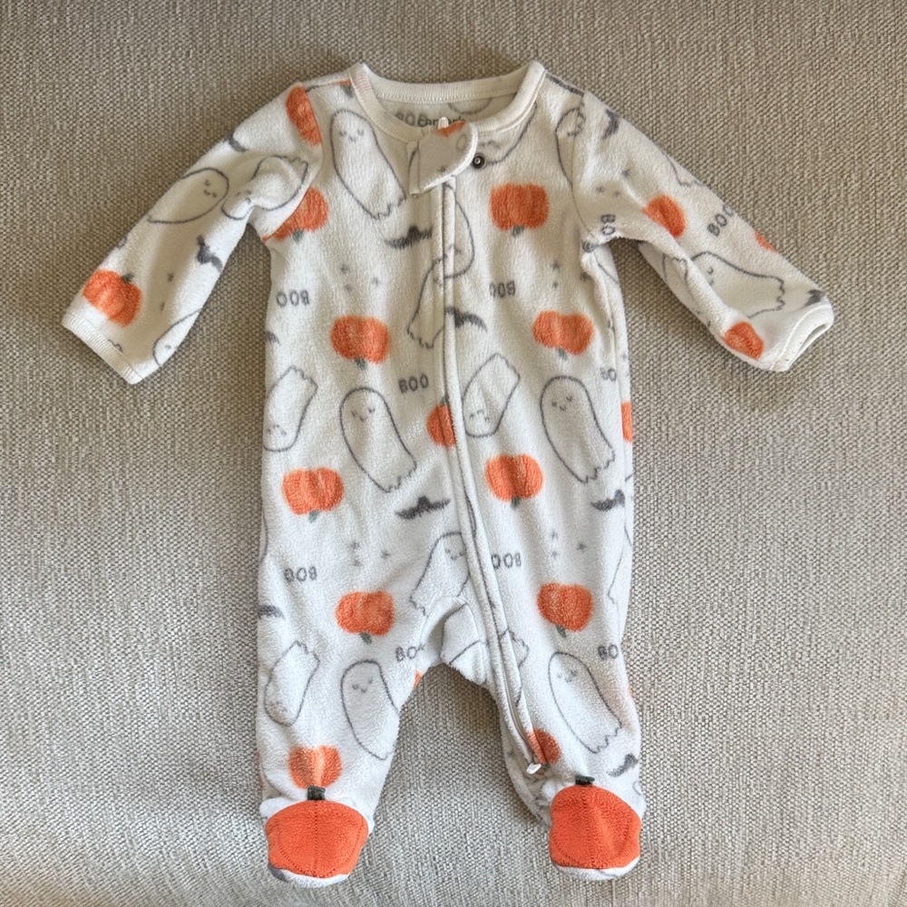 Adorable Halloween Ghost and Pumpkin Kids Footie